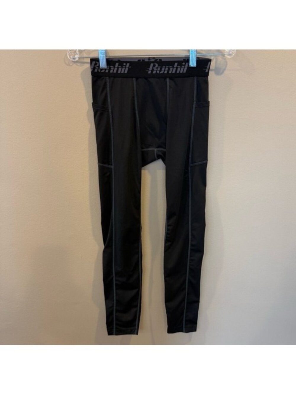 Runhit Compression Leggings Mens Small Black Athletic Tights Pockets Stretch Gym